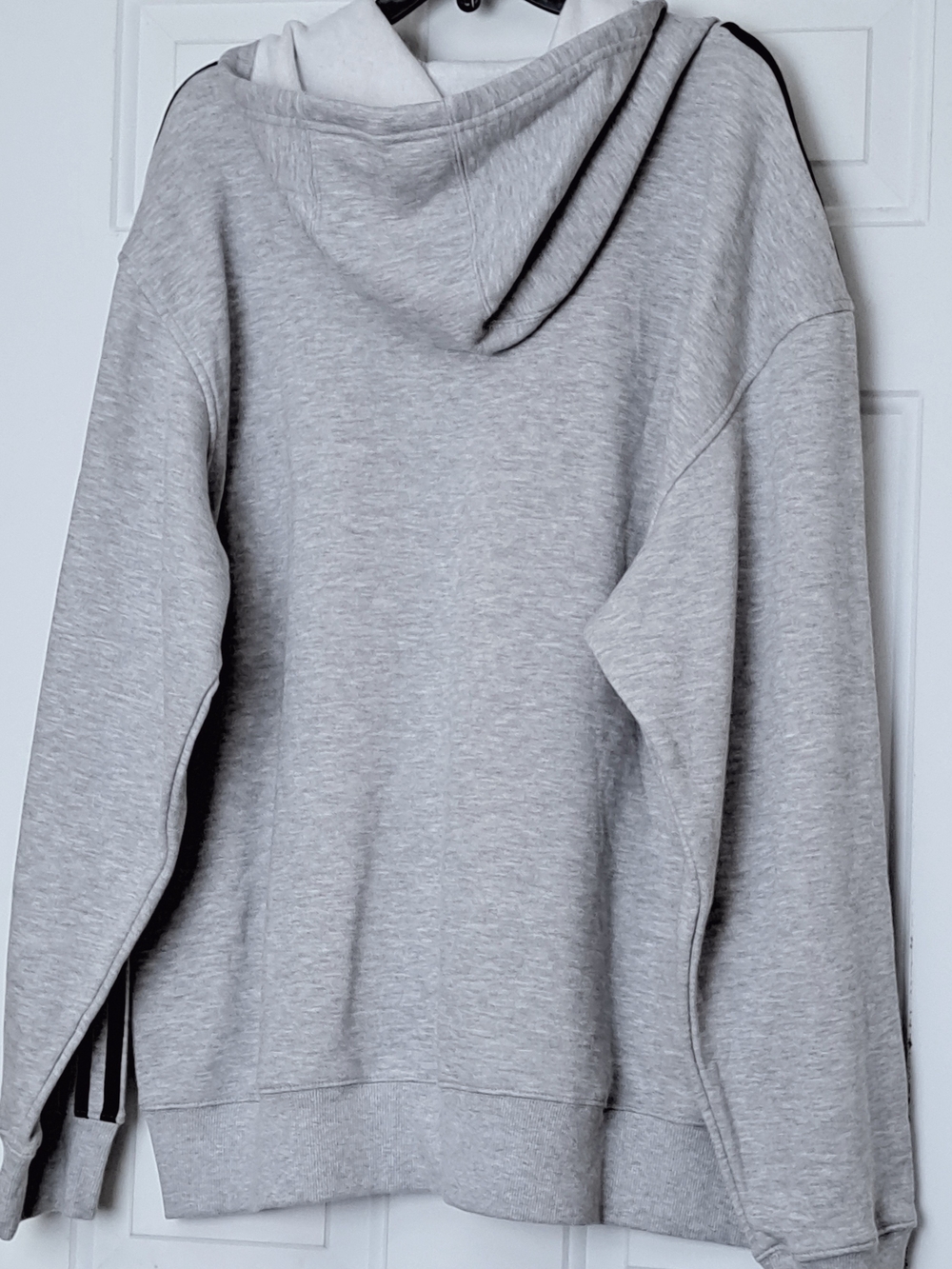 Adidas Men’s Long Sleeve Light Gray Hoodie with Black Stripes - Picture 4 of 11